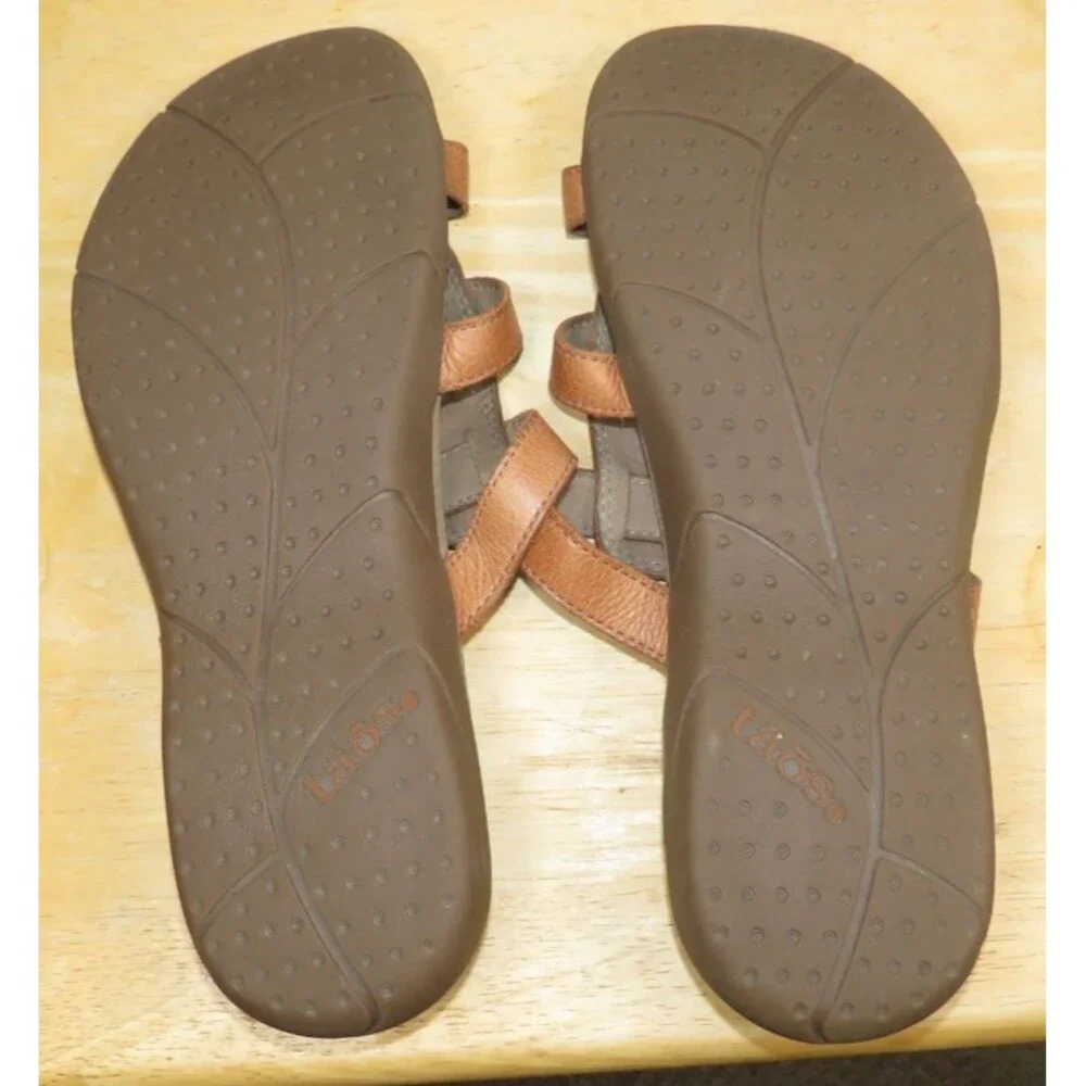 Taos Good Times Slide Sandals Womens Chesnut Brown Leather Triple Strap Size 8